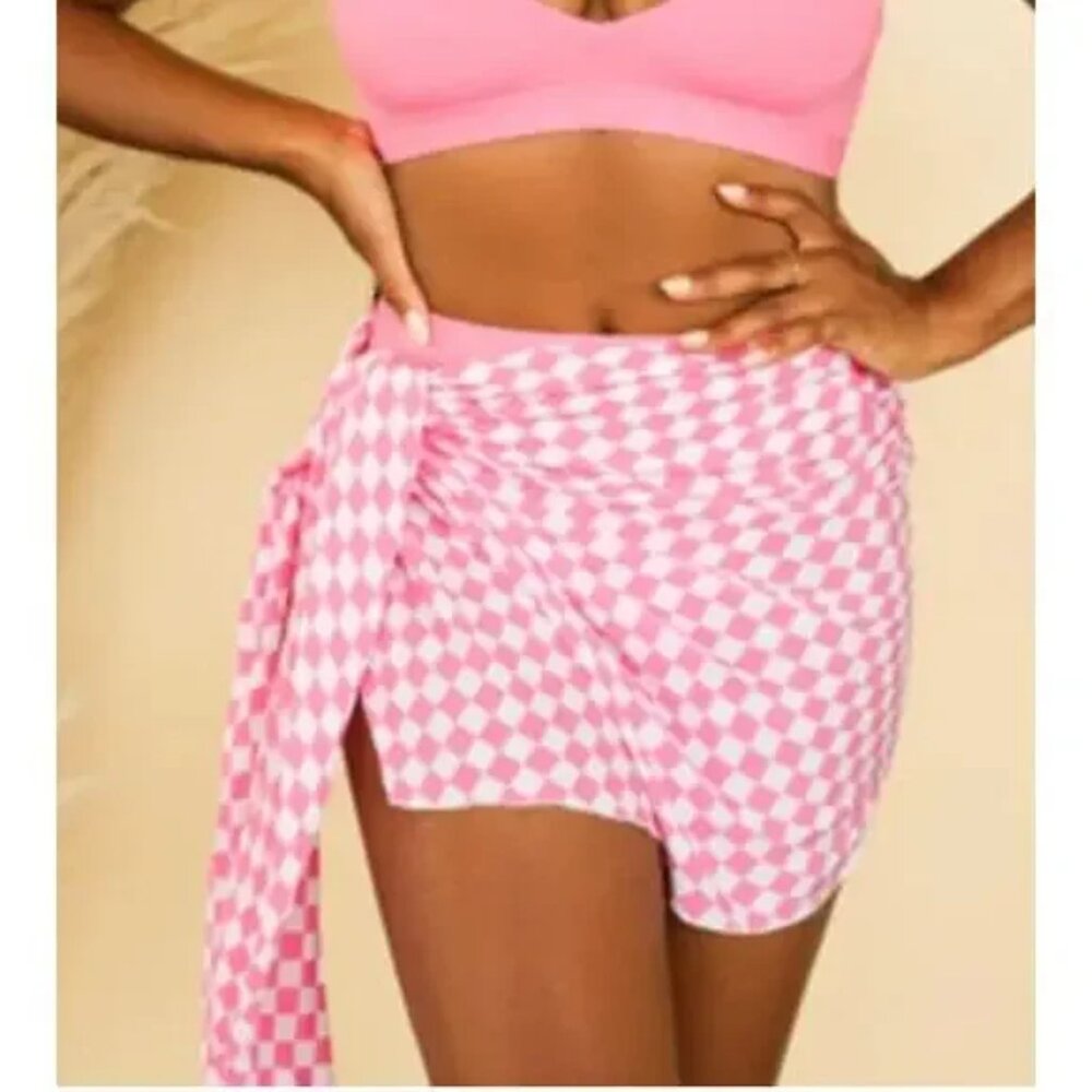 DIPPIN DAISYS Sarong Womens 1X Pink Checkered Nomad Cover Up Wrap Made in USA‎